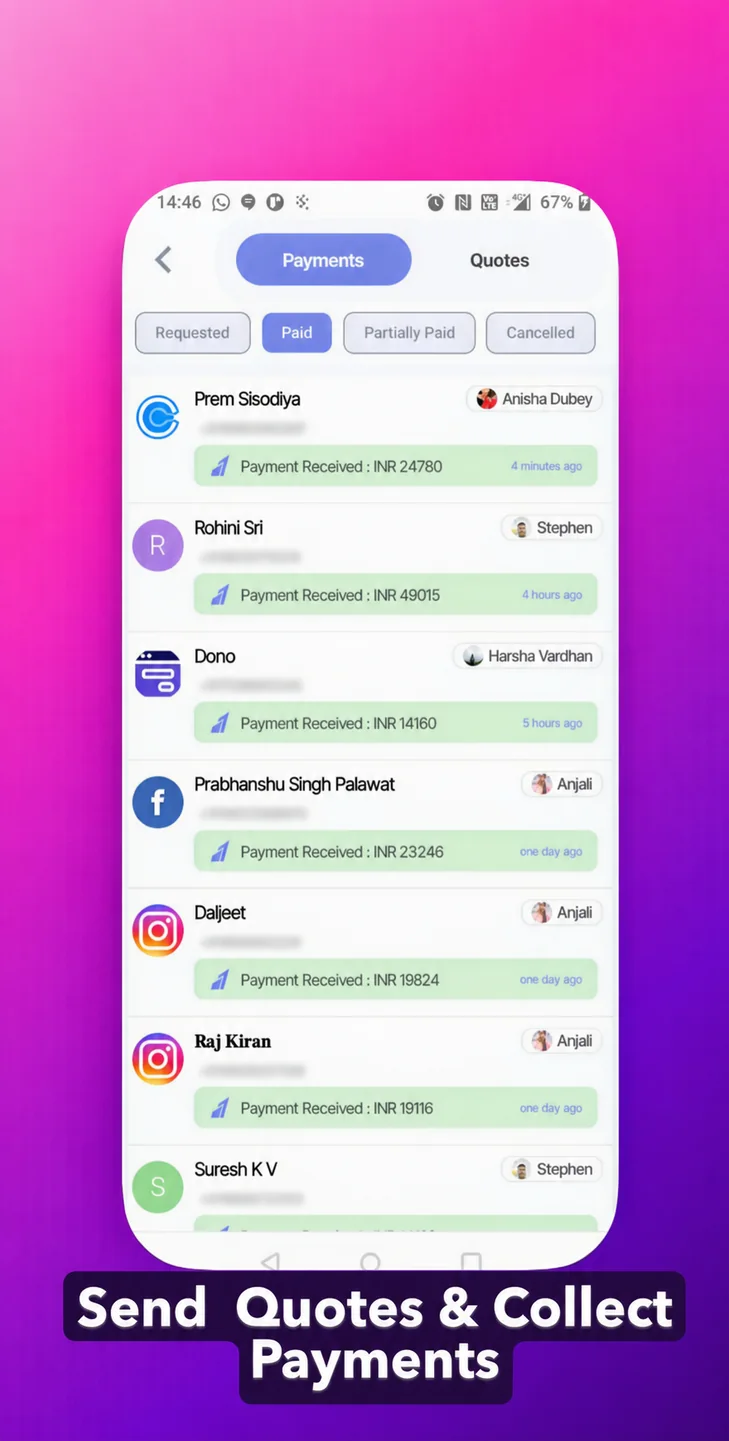 Quote-to-payment flow — generate, send, collect, reconcile